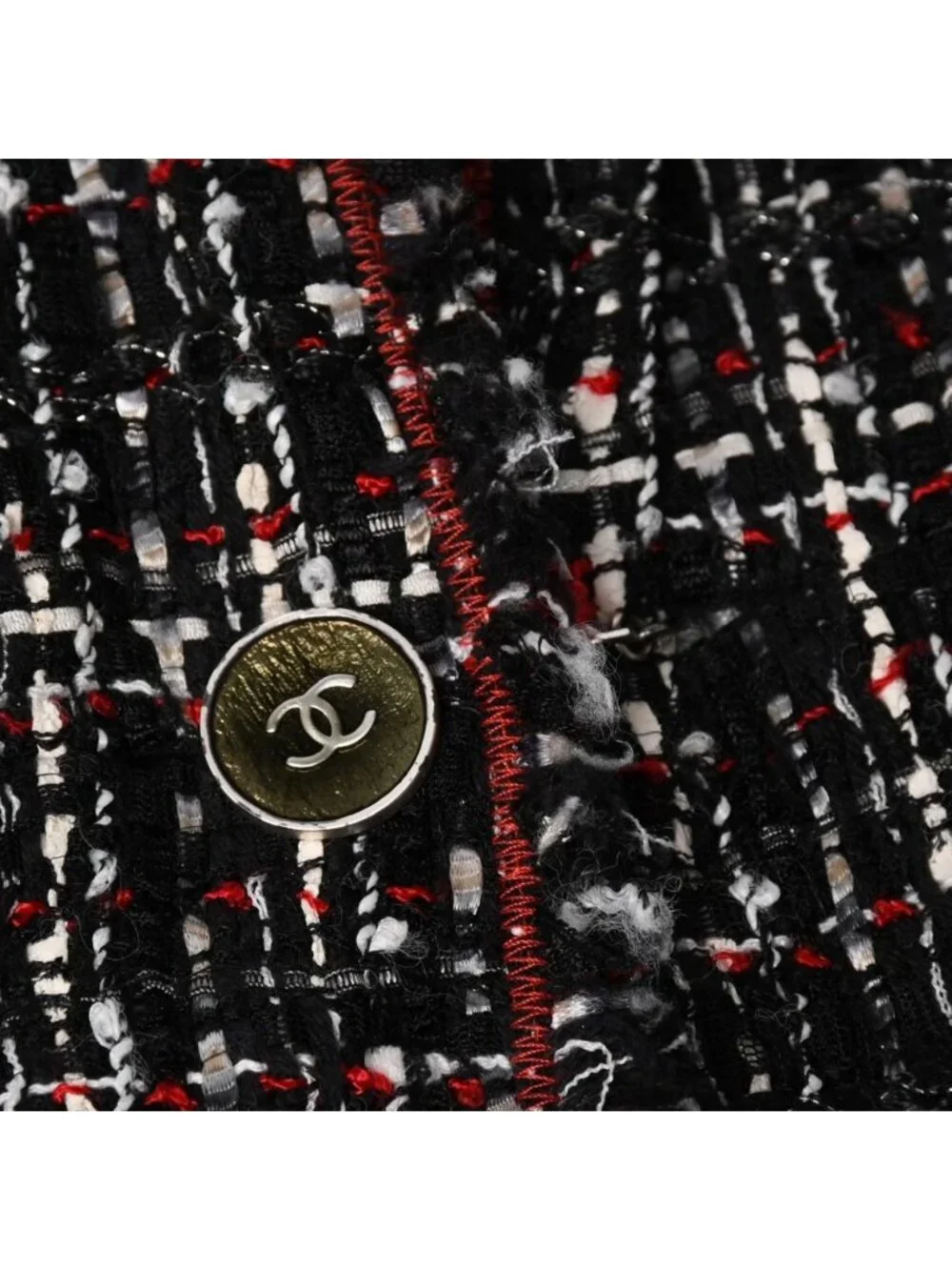 Chanel Tweed Jacket CC Logo Black Red White